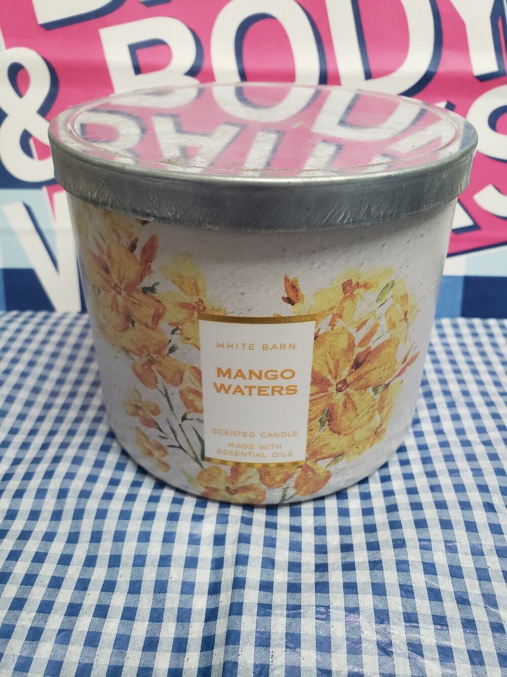 BBW Mango Waters Floral Design Jar Large 3 Wick Candle Home Fragrance